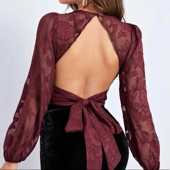 Maroon tie back top - Picture 3 of 6